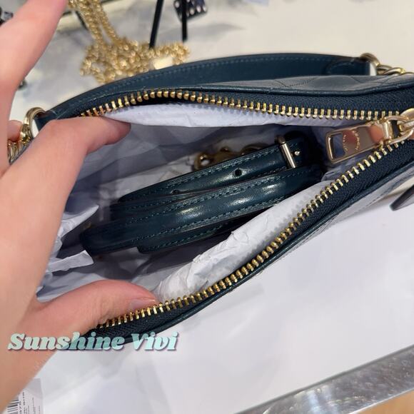 NWT Coach Teri Shoulder Bag Quilting CDP32 Gold/DARK TEAL Shiny smooth leather - Picture 3 of 9